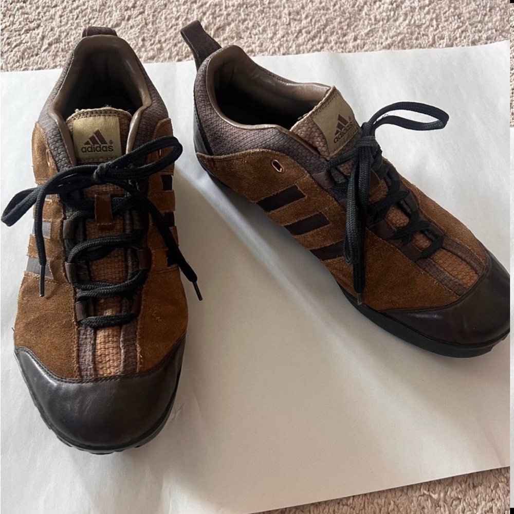 Adidas Brown and Black Sneakers with Suede Upper